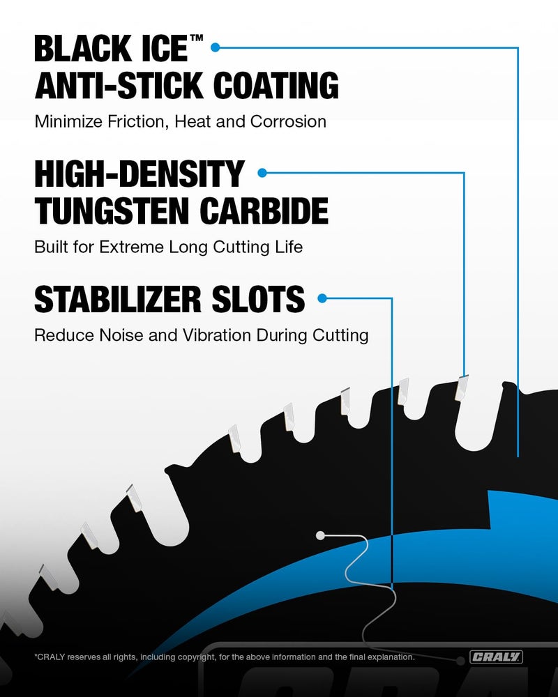 CRALY 10 Inch 50 Teeth Combination Saw Blade, 5/8 Inch Arbor Carbide Tipped Circular Saw Blade, Thin Kerf, Black Ice Coating, for Cutting Wood & Wood Composites with Table Saw, Miter Saw(C1050CT) - Image 4